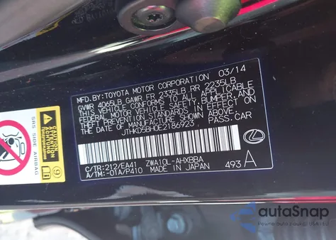 2014 Lexus Ct 200H z USA, uszkodzony, nr VIN JTHKD5BH0E2186923